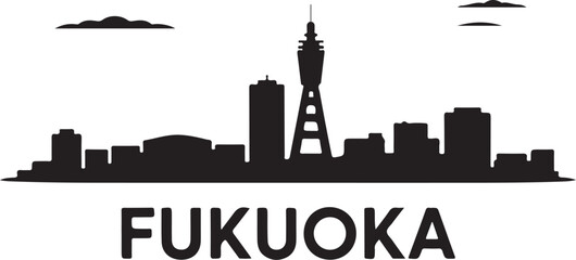 Fototapeta premium Fukuoka skyline silhouette vector illustration in black color