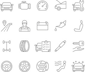 Editable line icon set for automotive services repair and maintenance with clean design elements