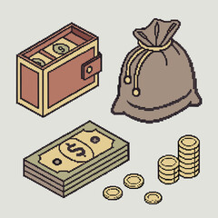 Pixel art isometric financial objects