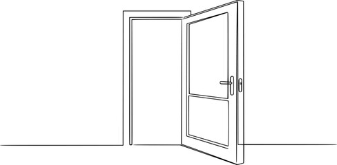 Continuous one line drawing of Opened door vector illustration. Editable storke
