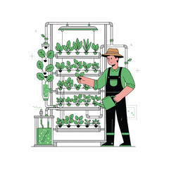 Vertical Farming With Farmer Illustration