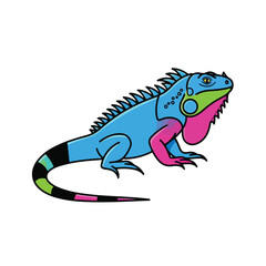 Iguana Flat Abstract Vector with Neon Accents and Clean Outlines