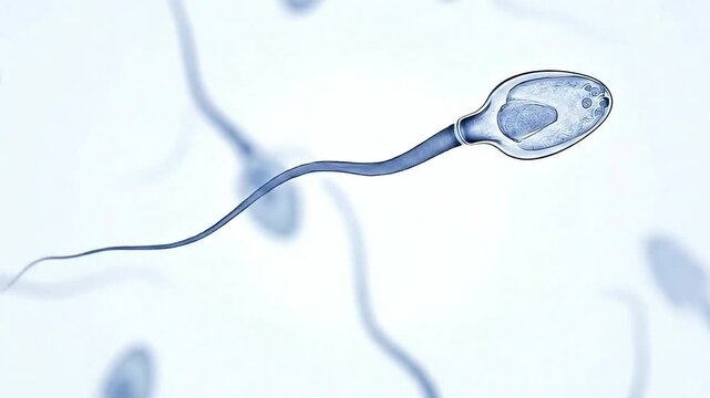 Microscopic View of Sperm Cells with Pale Blue Hue and Light Background Illustration Showing Human Reproductive Cells