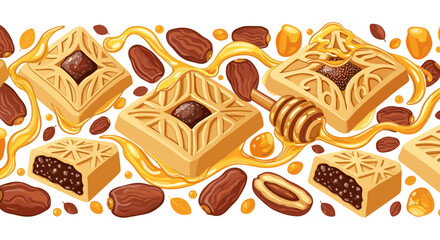 Delicious Honey Date Pastries Seamless Pattern