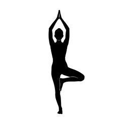 Fototapeta premium Find inner peace with this elegant tree pose silhouette, perfect for wellness brands and yoga studios seeking a modern and minimalist design element