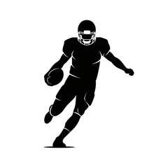 Naklejka premium Dynamic silhouette of determined football player running with the ball, perfect for sports branding, team logos, and athletic designs with a powerful impact