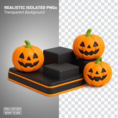 Halloween pumpkin podium jack o lantern display on black platform Transparent PNG file ready to be used.