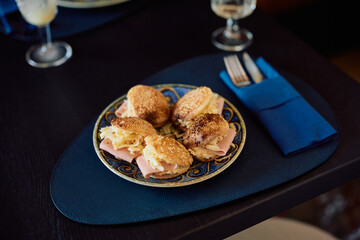 Mini sandwiches served as appetizer in restaurant.