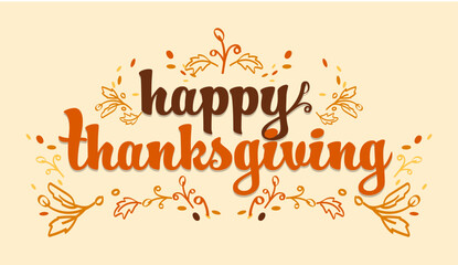 Happy Thanksgiving Lettering Vector | Autumn Fall Leaves Holiday