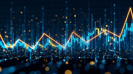 Abstract glowing trading chart with candlestick graph, representing stock market growth, investment strategy, forex analysis, and digital economy progress.