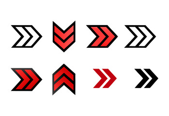 Collection of chevron arrows in red and black on white background
