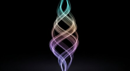 Abstract Swirling Rainbow Light Strands with Glitter Particles on Black Background