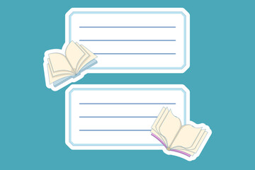 Vector template of notebook labels. Includes school book stickers and notebook label designs, ideal for organizing, decorating, and personalizing stationery in a flat illustration style.
