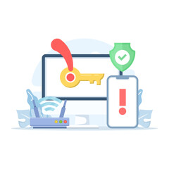 Vector illustration of data and internet security concept. Depicts access protection, cybersecurity, and safe information management ensuring privacy and secure digital data handling.
