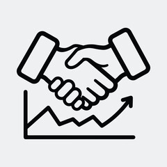 Silhouette handshake with growth chart business deal line art vector illustration