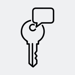 Silhouette key with speech bubble representing communication line art vector illustration