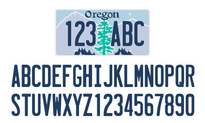 Oregon License Plate Template with letter and numbers