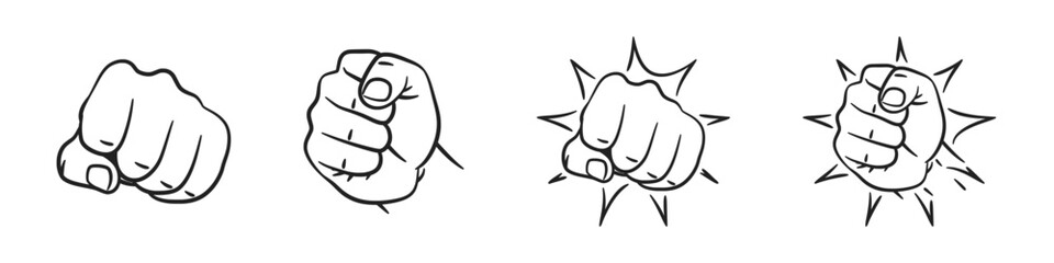 Outline sketch fists showing furious action in vector style © 11ua