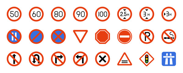 Road signs vector flat icon set