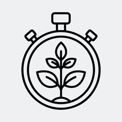 Silhouette plant growing inside stopwatch timeline for growth concept line art vector illustration