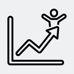 Silhouette success chart with upward arrow and jumping man line art vector illustration