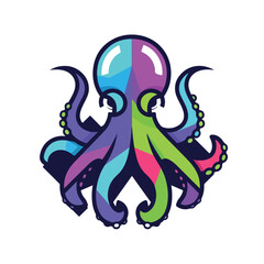 Octopus Abstract Flat Vector with Glowing Colorful Shapes