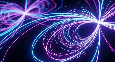 Abstract Swirling Neon Light Trails Creating Mesmerizing Patterns on a Dark Background