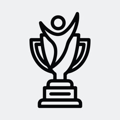 Silhouette trophy with winner figure achieving success line art vector illustration