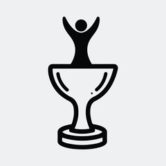 Silhouette winner standing atop trophy champion victory award line art vector illustration