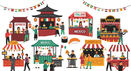 Diverse Global Cuisine Food Stalls Festival Celebration