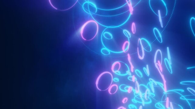 Neon abstract shapes in vibrant pink and blue colors floating dynamically