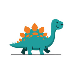 Fototapeta premium Cartoon Stegosaurus with orange plates and a happy smile walking.