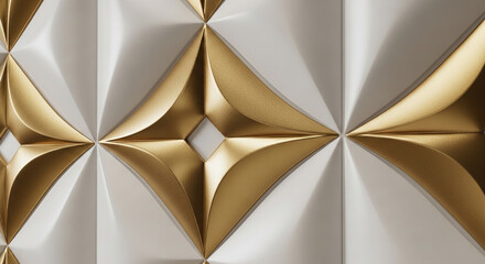 Geometric gold and white textured surface,  interlocking design creates a luxurious and elegant pattern suitable for background or wallpaper