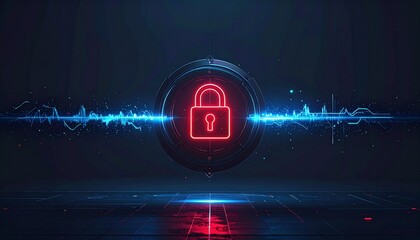 Secure data protection concept with glowing lock symbol and futuristic digital design