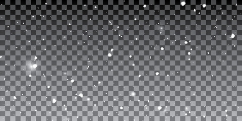 Transparent background with small falling snowflakes. Snow storm effect, blurred, cold wind with snow png.