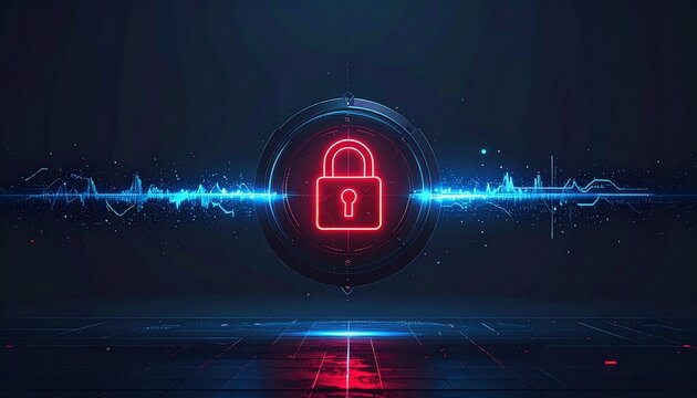 Secure data protection concept with glowing lock symbol and futuristic digital design