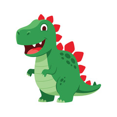 Fototapeta premium Cartoon illustration of a green dinosaur with red plates on its back, smiling.