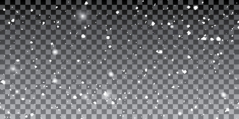 Realistic falling snow on transparent background.