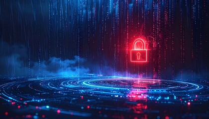 Cyber security lock protecting data stream with digital encryption technology online