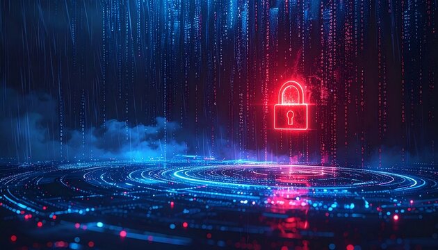 Cyber security lock protecting data stream with digital encryption technology online
