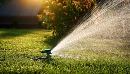 watering lawn with sprinkler