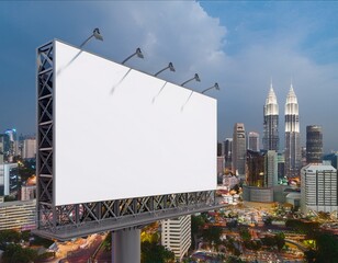 blank white road billboard with kl cityscape background at day time street advertising poster mock up 3d rendering side view the concept of marketing communication to promote or sell idea