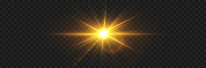 Light effect of star explosion and rays. On a transparent background.