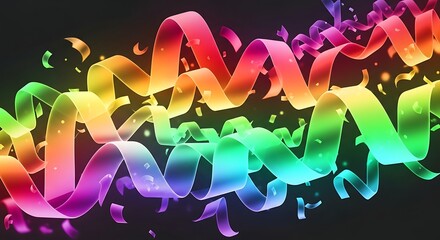 Obraz premium Vibrant Rainbow Ribbons and Confetti Party Celebration Background