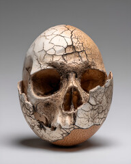 Skull as cracked eggshell fragile rebirth metaphor
