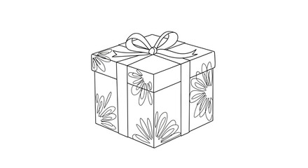 Hand drawn gift box with floral pattern, perfect for coloring books or holiday themes