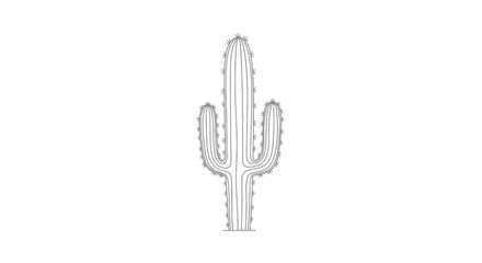 Minimalist Line Art Illustration of a Saguaro Cactus on Clean White Background