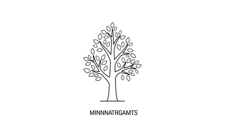 Obraz premium Minimalist line art illustration of a tree with leaves on a white background simple design