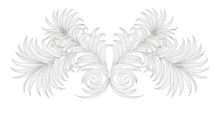 Elegant botanical illustration featuring symmetrical palm leaves in delicate line art style