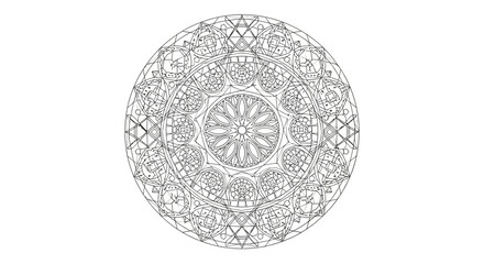 Detailed Black and White Mandala Art Illustration with Intricate Geometric and Floral Design